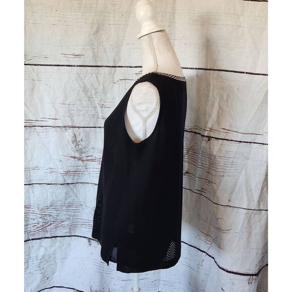 Misook Black Perforated Sleeveless Top Size Small - Picture 3 of 6